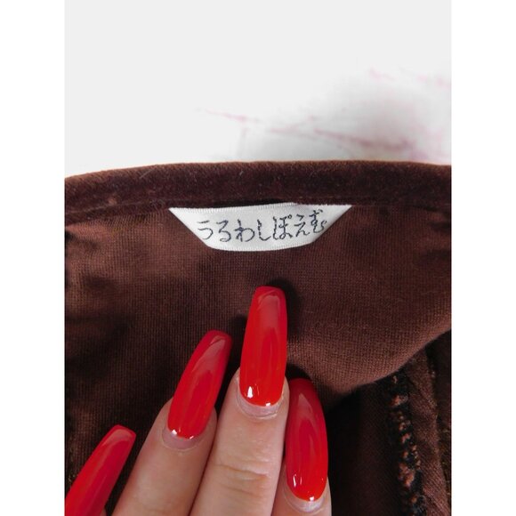 Vintage Japan Velvet Lace Victorian Prairie Blouse Boho Cottagecore L - Picture 10 of 12